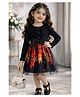 FOSTRIC Cotton Knit Full Sleeves Haunted Castle Theme Printed Dress - Black