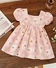 FOSTRIC Cotton Rayon Woven Half Puffed Sleeves Floral Printed Dress - Light Pink
