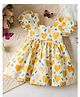 FOSTRIC Cotton Rayon Woven Half Puffed Sleeves Hearts Printed Dress - Yellow