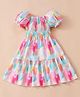 FOSTRIC Cotton Woven Half Puffed Sleeves Abstract Printed Dress - Multi Colour