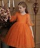 FOSTRIC Net Woven Half Puffed Sleeves Pearl Embellished Dress - Orange