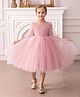 FOSTRIC Net Woven Half Puffed Sleeves Pearl Embellished Dress - Pink