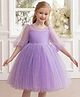 FOSTRIC Net Woven Half Puffed Sleeves Pearl Embellished Dress - Purple