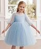 FOSTRIC Net Woven Half Puffed Sleeves Pearl Embellished Dress - Light Blue