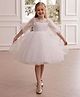 FOSTRIC Net Woven Half Puffed Sleeves Pearl Embellished Dress - White