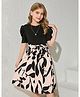 FOSTRIC Cotton Woven Half Puffed Sleeves Leaves Printed Dress - Black
