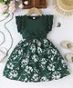 FOSTRIC Lycra Woven Cap Sleeves Frill Detailed & Floral Printed Dress - Green