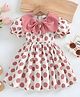 FOSTRIC Woven Half Puffed Sleeves Polka Dots Printed Pleated Dress - Off White