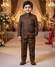 Rikidoos Cotton Silk Woven Full Sleeve Textured Jodhapuri Pocket Square Detailing Coat With Pant - Brown