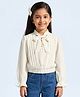 Tiny Girl Woven Full Sleeves Pearls Embellished Tie Up Detailed Top - Off White