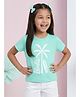 Barbie By Tiny Girl Cotton Knit Mattel Featuring Half Sleeves Barbie Text Printed Top - Aqua Blue