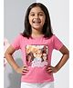 Barbie By Tiny Girl Cotton Knit Mattel Featuring Half Sleeves Barbie Text Printed Top - Hot Pink
