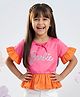 Barbie By Tiny Girl Woven Mattel Featuring Half Sleeves Barbie Printed Top - Orange