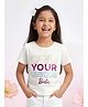 Barbie By Tiny Girl Cotton Knit Mattel Featuring Half Sleeves Barbie & Own Your Unique Text Printed Tee - White