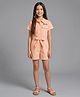 Barbie by Tiny Girl Cotton Woven Mattel Featuring Half Sleeves Barbie Text Printed Jumpsuit - Peach