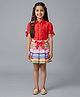 Barbie by Tiny Girl Woven Half Puffed Sleeves Frill Detailed Shirt Style Top & Shorts Set - Tomato