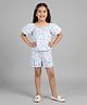 Barbie by Tiny Girl Woven Mattel Featuring Half Puffed Barbie Text Printed Coordinating Top & Shorts Set - White