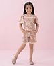 Tiny Girl Woven Half Sleeves Lace Embellished & Floral Embroidered Coordinating Top & Bottom Set - Onion Pink