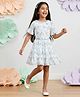Tiny Girl Woven Half Peasant Sleeves Floral Printed Tiered Dress - Blue