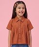 Tiny Girl Woven Half Sleeves Solid Top Style Pleated Shirt - Rust