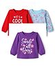 Doodle Poodle 100% Cotton Single Jersey Knit Full Sleeves Tops with Heart Floral and Slogan Print Pack of 3 - Red Blue & Voilet