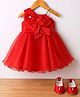 Blabber Sleeveless Floral Applique Detailed Knee Length Dress With Booties - Red