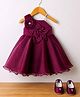 Blabber Sleeveless Floral Applique Detailed Knee Length Dress With Booties - Purple