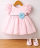 Blabber Half Puffed Sleeves Floral Applique Detailed Stone Embellished Knee Length Dress With Booties - Pink