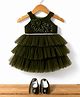Blabber Sleeveless Beads Embellished Floral Applique Detailed Knee Length Tiered Dress With Booties - Green