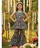Cutiekins Cotton Woven Sleeveless Gota Lace Embellished & Floral Printed Coordinating Kurti Sharara Set - Dark Green & Pink