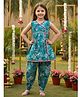 Cutiekins Cotton Woven Sleeveless Gota Lace Embellished & Floral Printed Coordinating Dhoti Kurti Set - Teal Blue & Off White