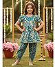 Cutiekins Cotton Woven Half Puffed Sleeves Gota Lace Embellished & Floral Printed Coordinating Dhoti Kurti Set -  Blue & Off White