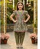 Cutiekins Cotton Woven Half Puffed Sleeves Gota Lace Embellished & Floral Printed Coordinating Dhoti Kurti Set - Mehndi Green & Pink