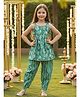 Cutiekins Cotton Woven Sleeveless Gota Lace Embellished & Floral Printed Coordinating Dhoti Kurti Set - Green & White