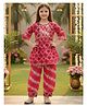Cutiekins Cotton Woven Three Fourth Sleeves Gota Lace Embellished & Floral Motifs Printed Kurti Salwar Set - Red & White