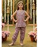 Cutiekins Cotton Woven Sleeveless Gota Lace Embellished & Floral Printed Kurti Salwar Set - Burgundy & White