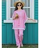 Cutiekins Viscose Rayon Woven Half Kaftan Sleeves Geometric Printed Top & Trousers Set - Pink & White