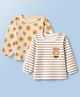Doodle Poodle 100% Cotton Single Jersey Knit Striped Tops with Full Sleeves and Floral Print Pack of 2 - Cream & Peach