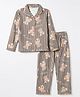 Doreme Single Jersey Knit Full Sleeves Co-Ords Shirt & Pyjama Night Suit with Stripes & Bear Print - Brown