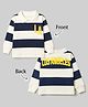 Doreme Terry Knit Full Sleeves Striped Sweatshirt with Text Print at Front & Back - Navy Blue