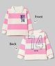 Doreme Terry Knit Full Sleeves Striped Sweatshirt with Text Print at Front & Back - Baby Pink