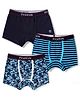 Pine Kids Cotton Knit Trunks with Stripe & Abstract Print Pack of 3 - Black & Blue