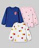 Doodle Poodle 100% Cotton Single Jersey Knit Full Sleeves Tops with Apple Print Pack of 3 - Navy Blue, White & Peach