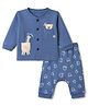 First Smile Interlock Knit Full Sleeves T-Shirt & Pyjama Night Suit with Bear Print in Blue