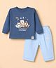Ollypop Interlock Knit Full Sleeves T-Shirt and Pant with Raccoon Bear Squirrel Animal Print - Blue