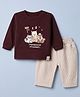 Ollypop Interlock Knit Full Sleeves T-Shirt and Pant with Raccoon Bear Squirrel Animal Print - Wine