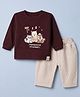 Ollypop Interlock Knit Full Sleeves T-Shirt and Pant with Raccoon Bear Squirrel Animal Print - Wine