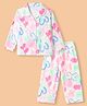 Ollypop Sinker Knit Full Sleeves Co-Ords Shirt & Pyjama Night Suit with Floral & Heart Print - White