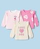 Doodle Poodle Cotton Single Jersey Knit Full Sleeves Tops with Frill Detailing and Hearts Print in Pink & Cream Pack of 3 for New born