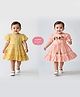 Bella Moda Cotton Woven Pack Of 2 Half Sleeves Checked & Birds Embroidered Dress - Mustard & Peach